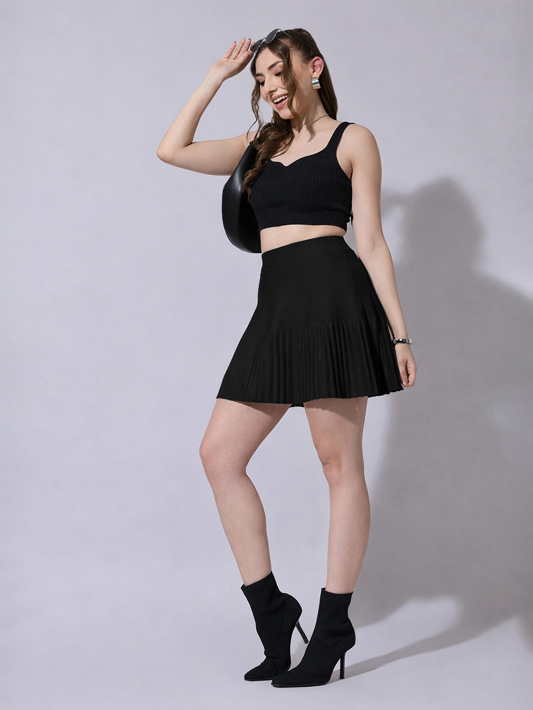 Women's Black Knit Flared Mini Skirt