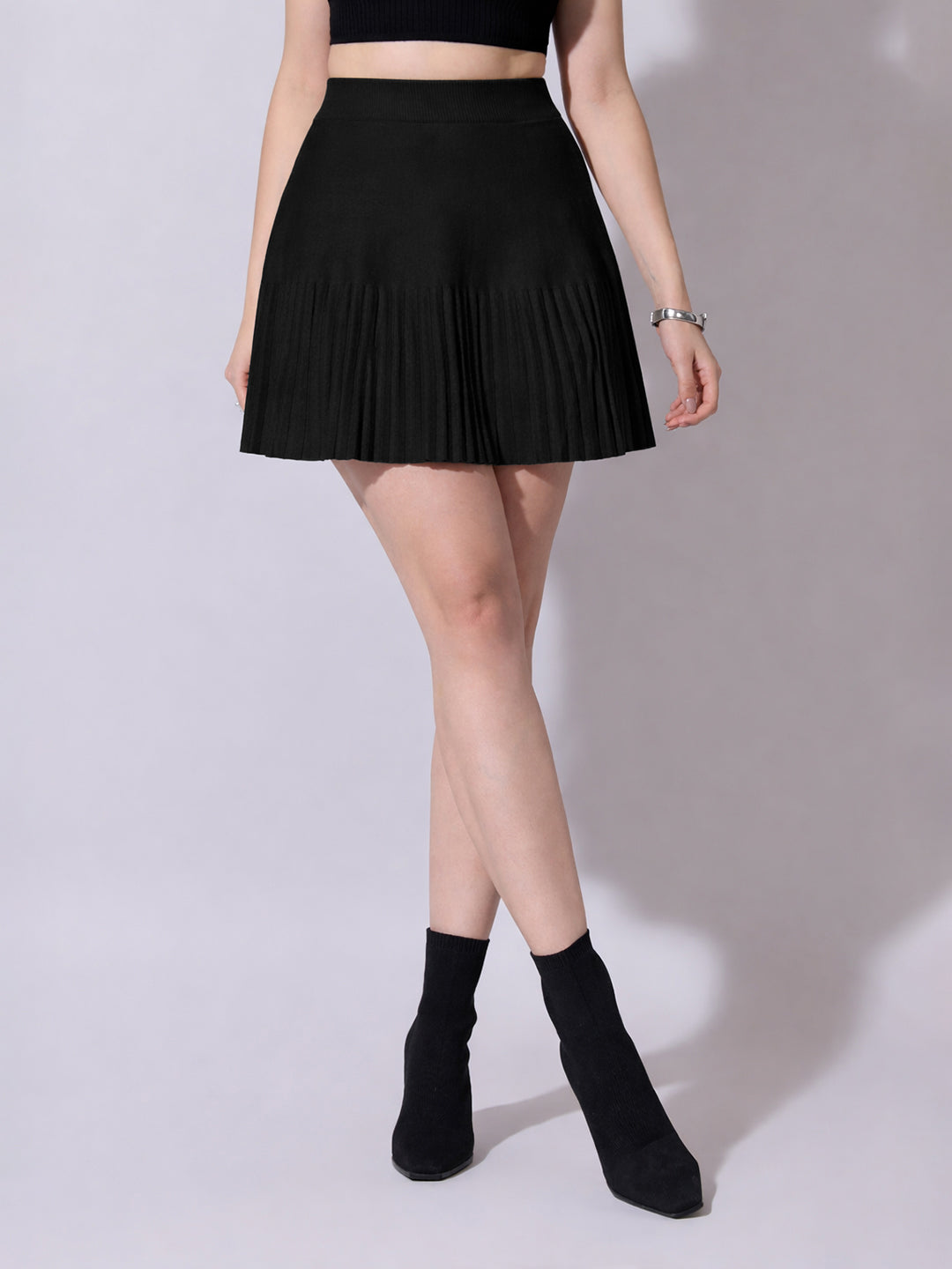 Women's Black Knit Flared Mini Skirt