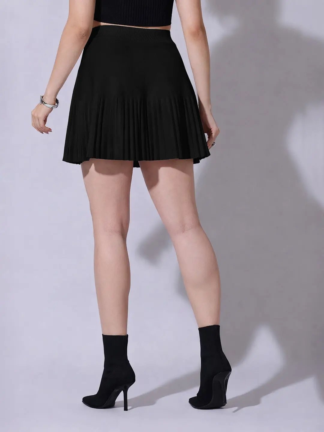 Women's Black Knit Flared Mini Skirt
