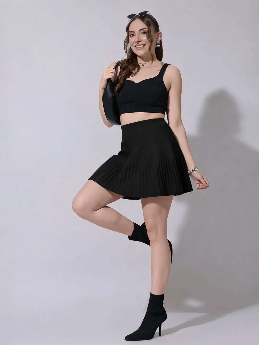 Women's Black Knit Flared Mini Skirt