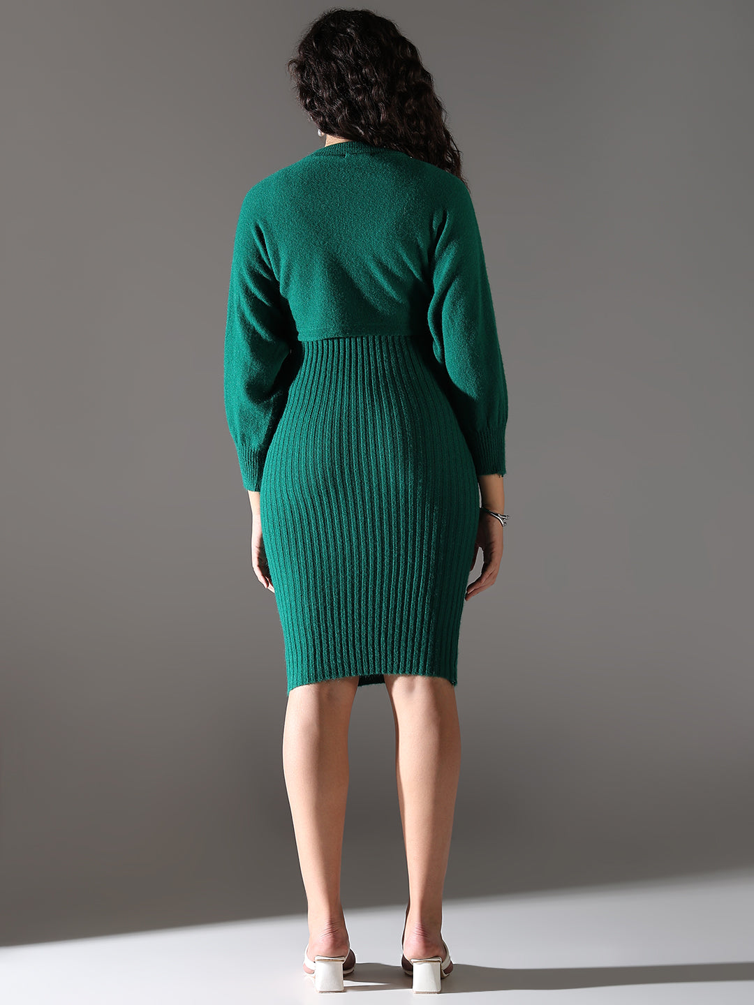 Women Green Striped Bodycon Dress with Top