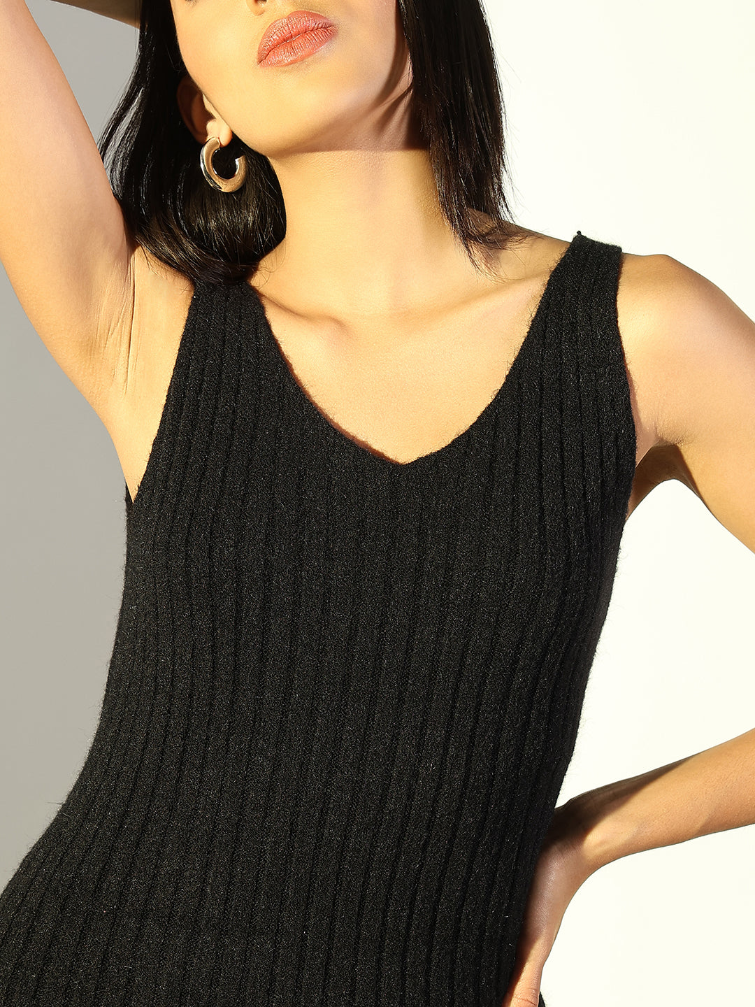 Women Black Solid Bodycon Dress with Top