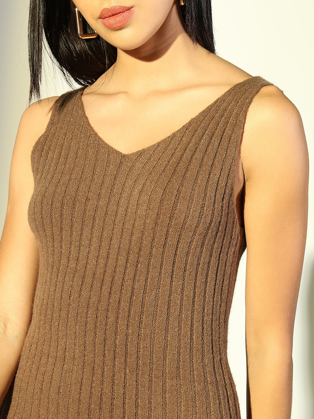 Women Brown Solid Bodycon Dress with Top