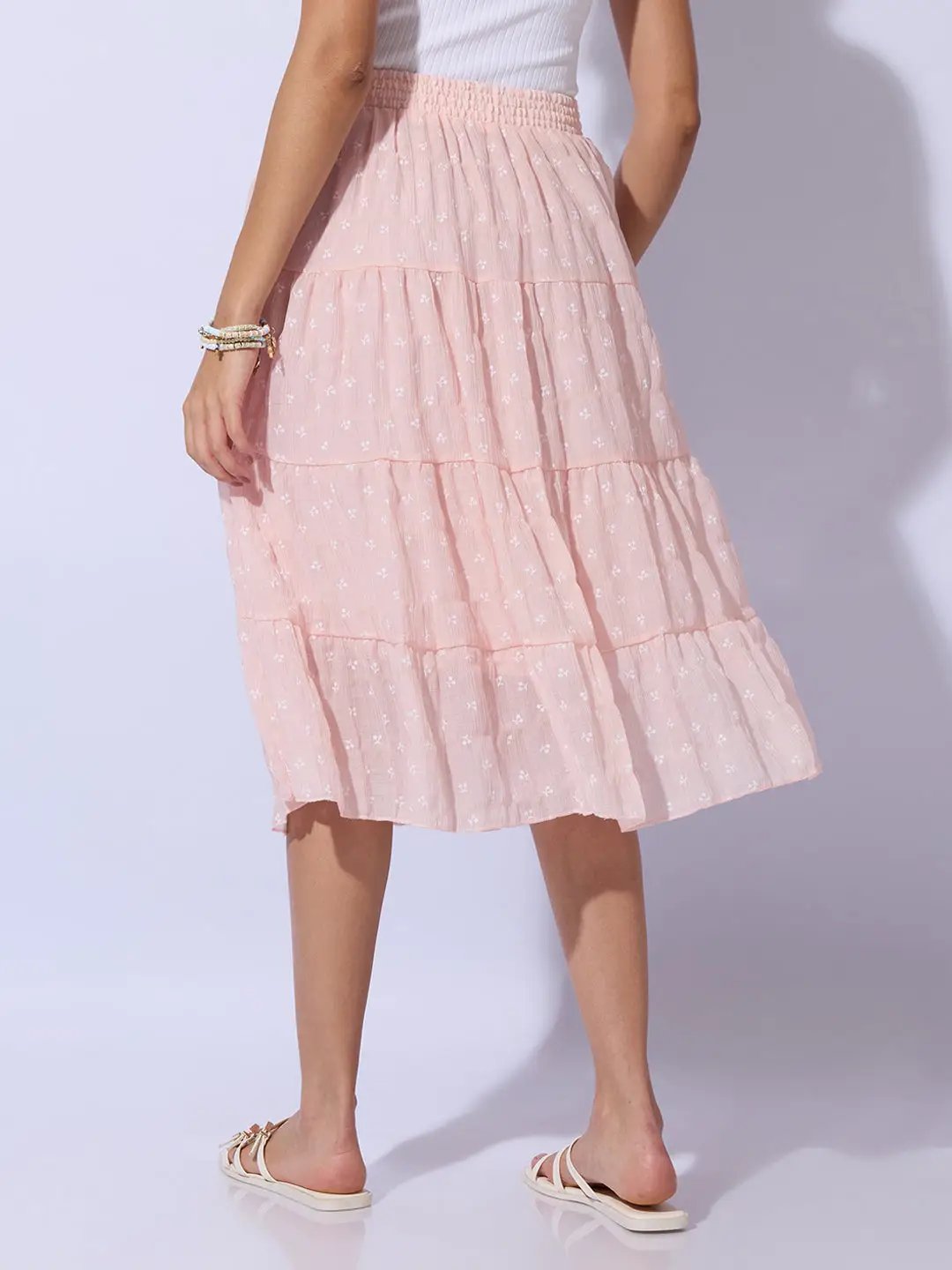Women's Ditsy Floral Pink Tiered Midi Skirt