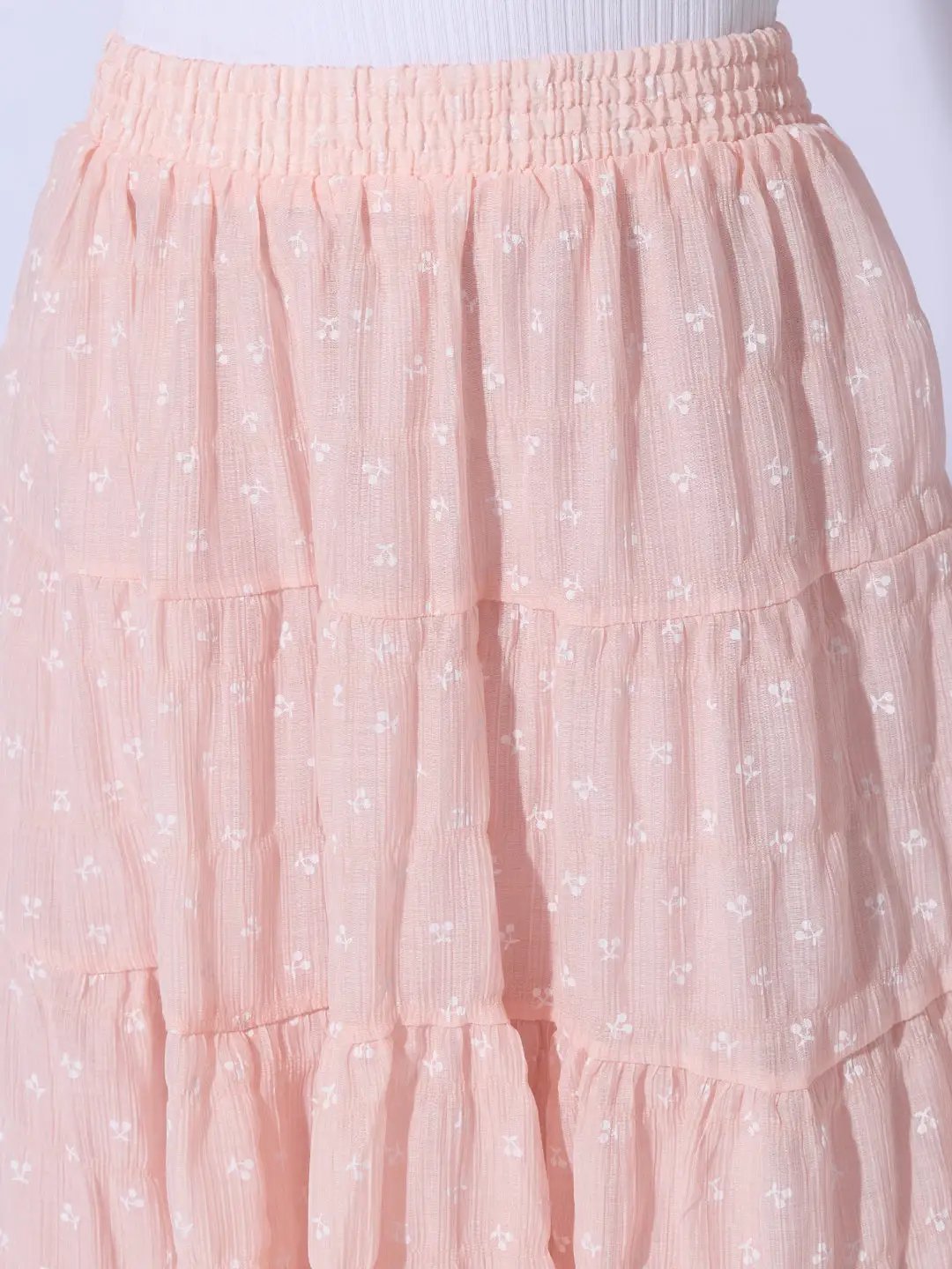 Women's Ditsy Floral Pink Tiered Midi Skirt