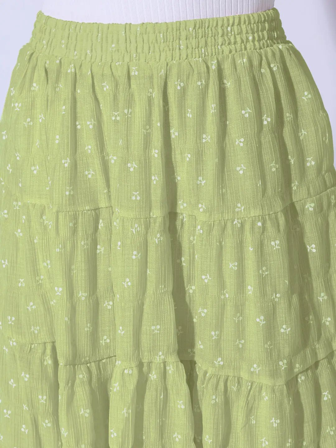 Women's Ditsy Floral Green Tiered Midi Skirt