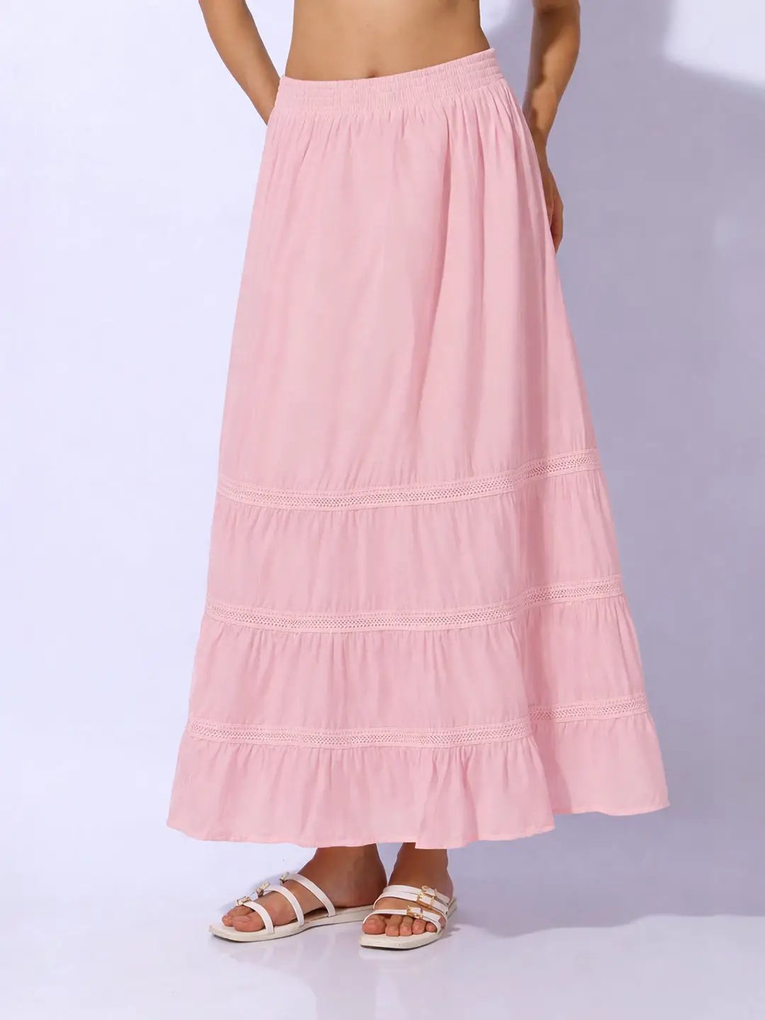 Women's Pink Maxi Skirt with Lace Inserts - Uncategorized from SHOWOFFFF