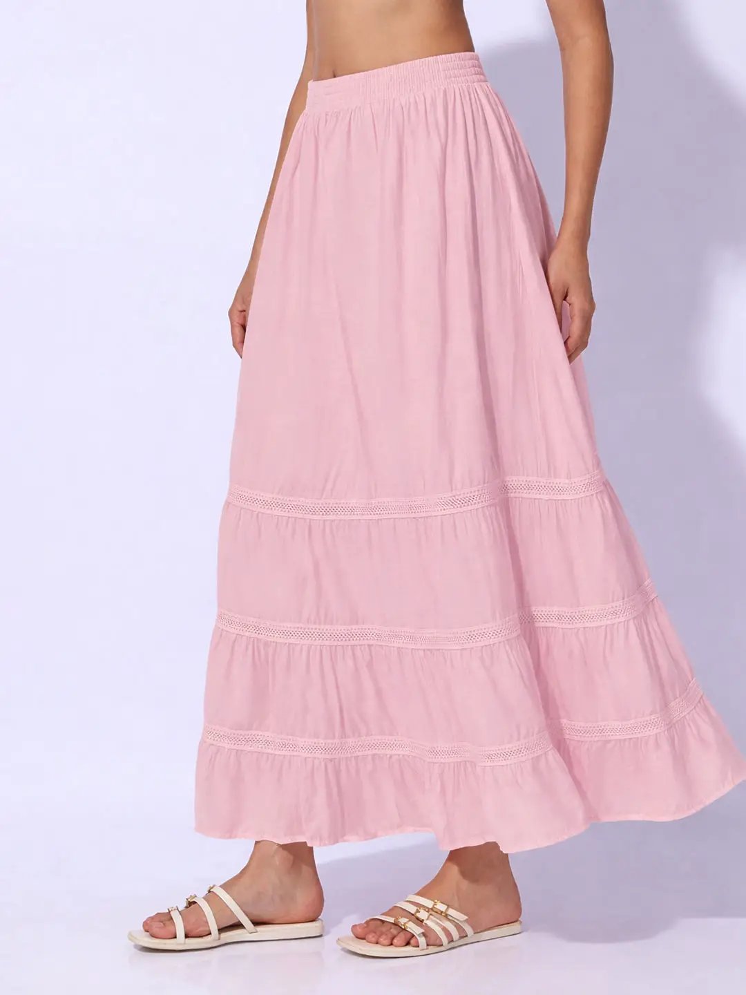 Women's Pink Maxi Skirt with Lace Inserts - Uncategorized from SHOWOFFFF