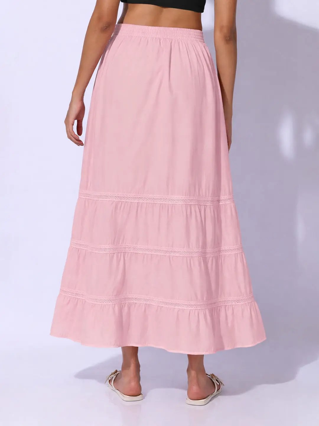 Women's Pink Maxi Skirt with Lace Inserts - Uncategorized from SHOWOFFFF