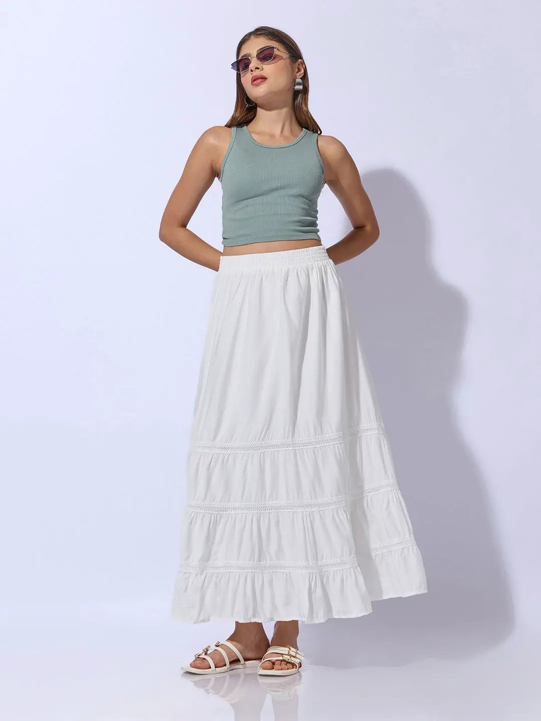 Women's White Maxi Skirt with Lace Inserts - from SHOWOFFFF
