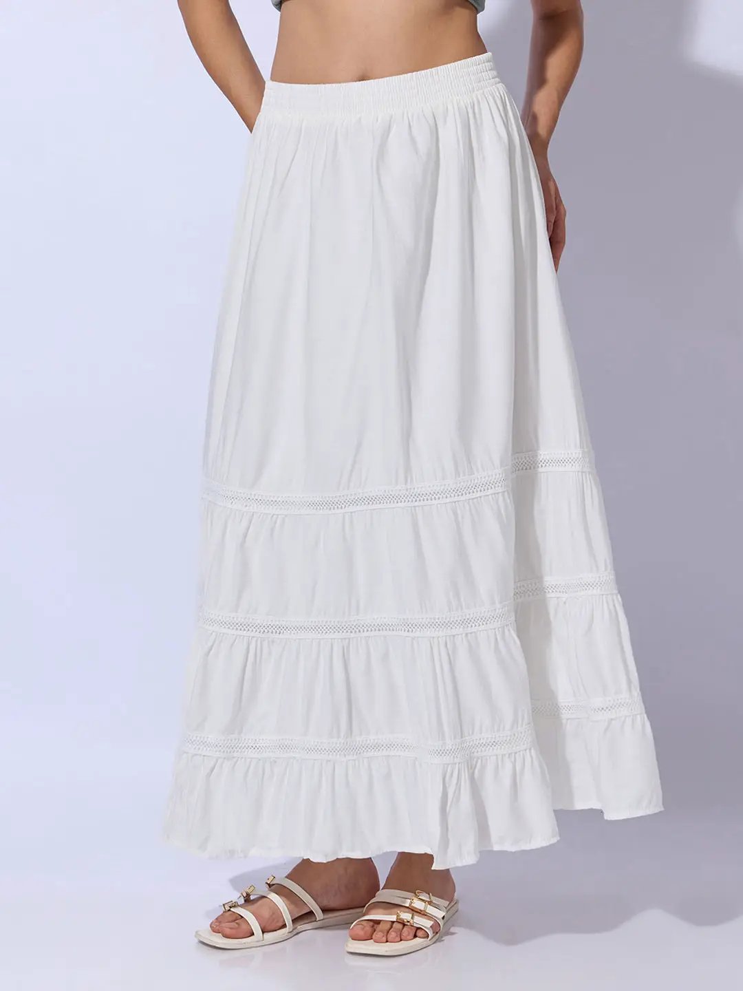 Women's White Maxi Skirt with Lace Inserts - from SHOWOFFFF