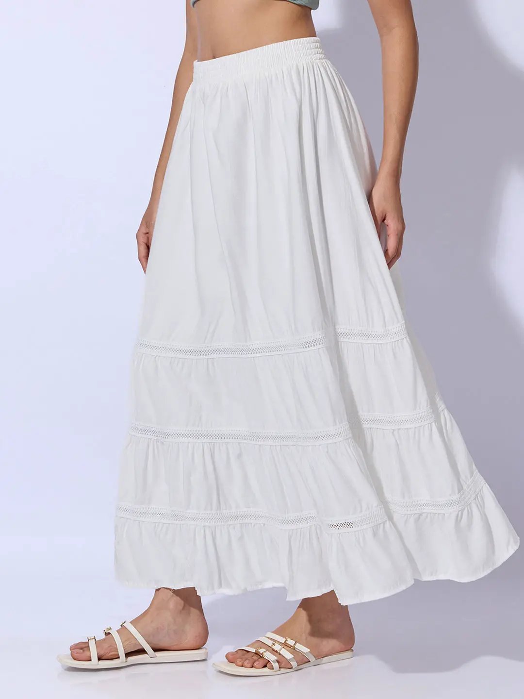 Women's White Maxi Skirt with Lace Inserts - from SHOWOFFFF