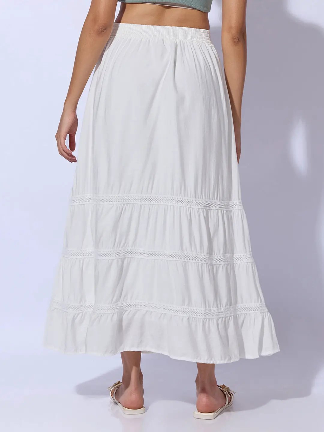 Women's White Maxi Skirt with Lace Inserts - from SHOWOFFFF