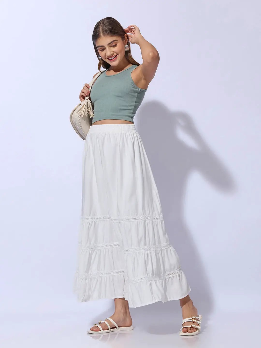 Women's White Maxi Skirt with Lace Inserts - from SHOWOFFFF