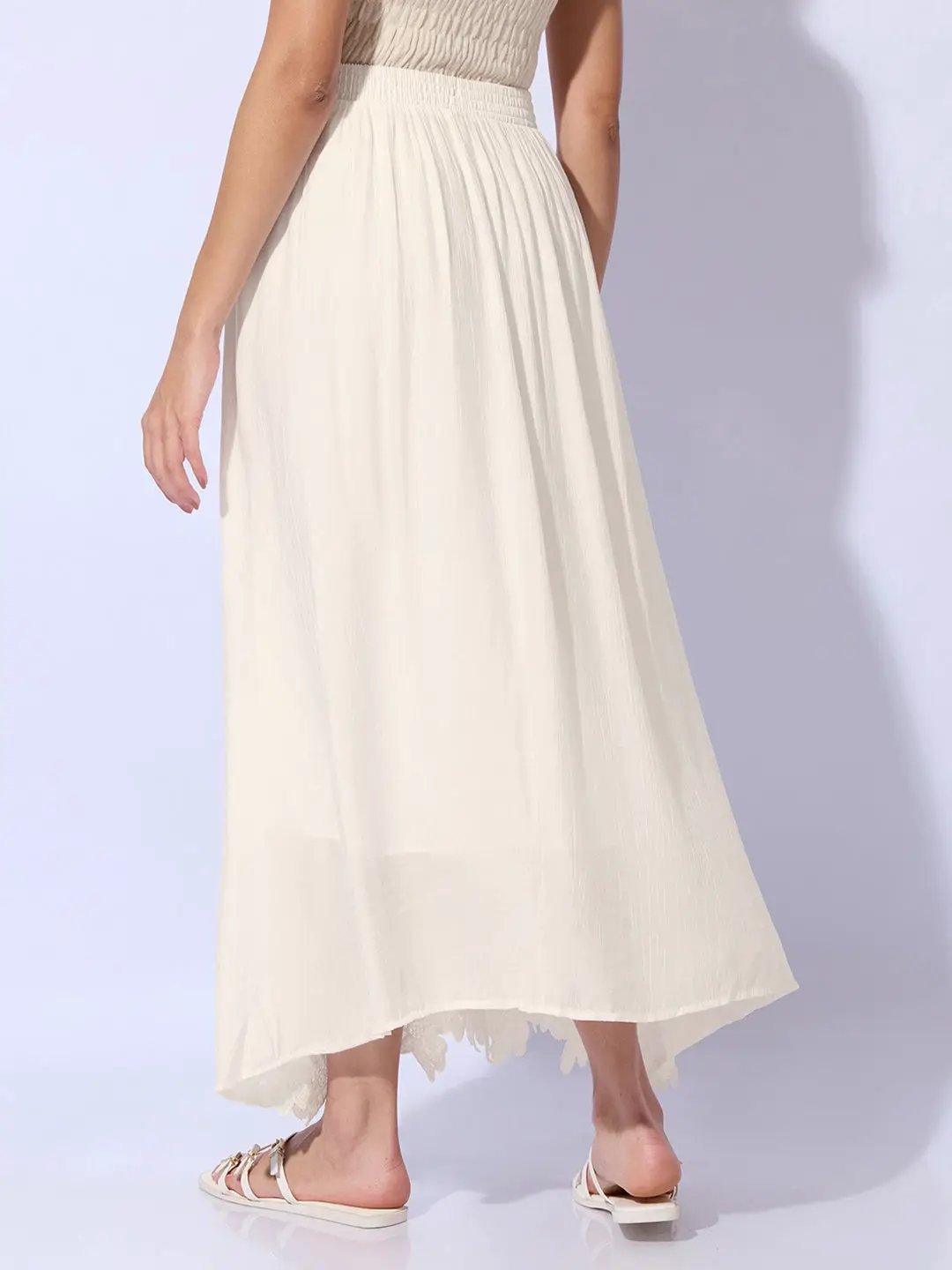 Women's Cream Maxi Skirt with Crochet Lace Hem