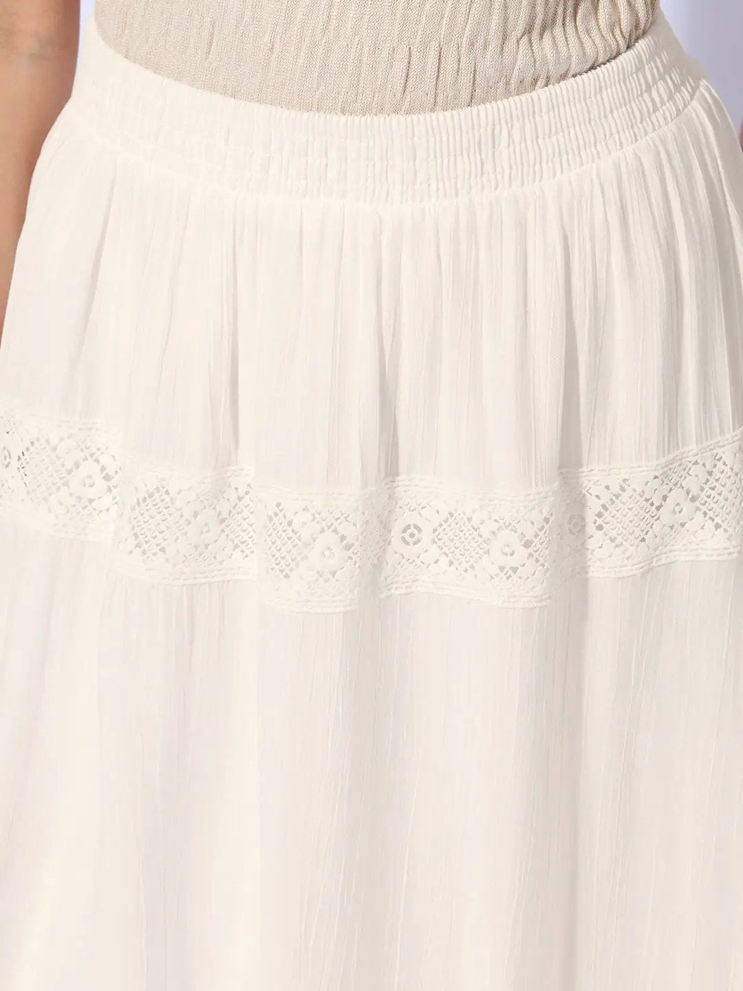 Women's Cream Maxi Skirt with Crochet Lace Hem