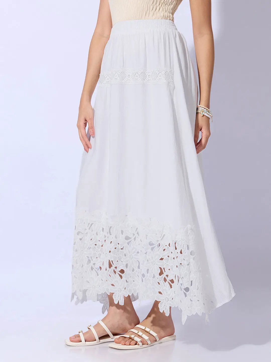 Women's White Maxi Skirt with Crochet Lace Hem - from SHOWOFFFF