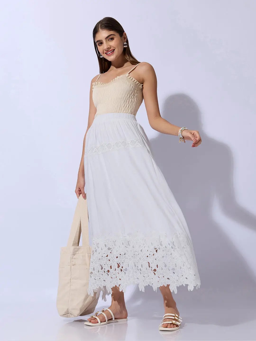 Women's White Maxi Skirt with Crochet Lace Hem - from SHOWOFFFF