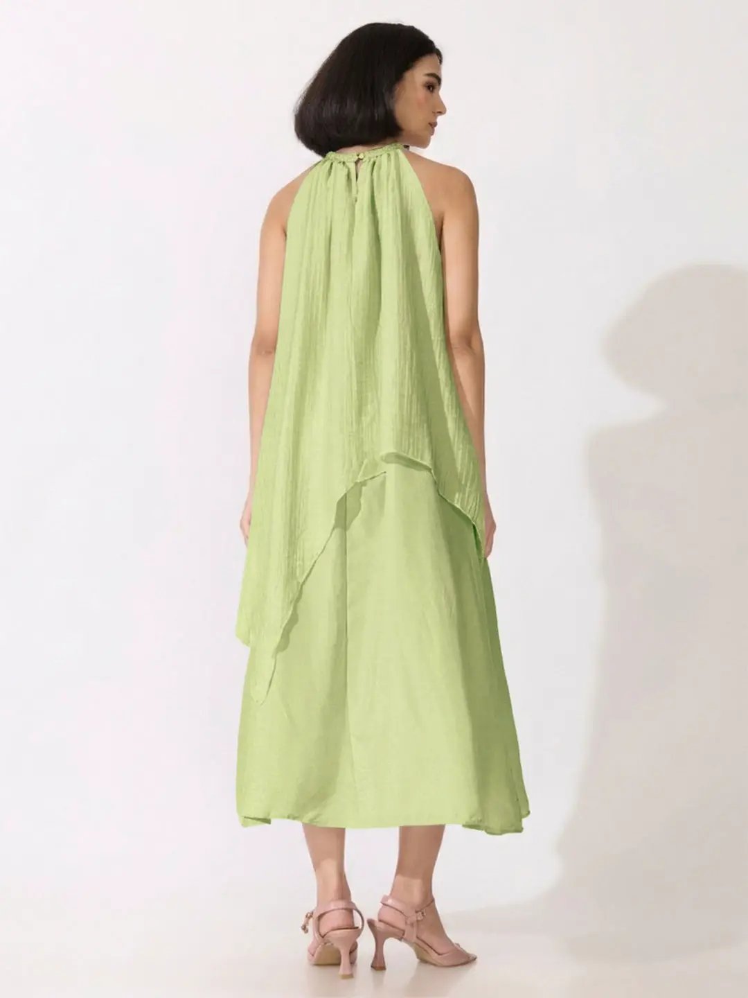 Women's Green Halter Neck Maxi Dress with Floral Appliqué - from SHOWOFFFF