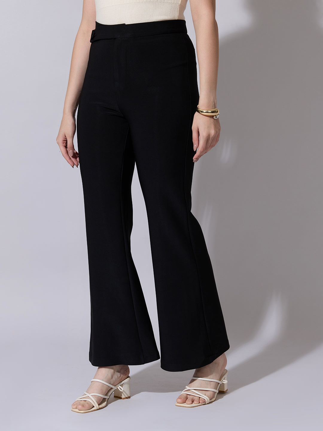 Women's Black Relaxed Fit Wide Leg Trousers