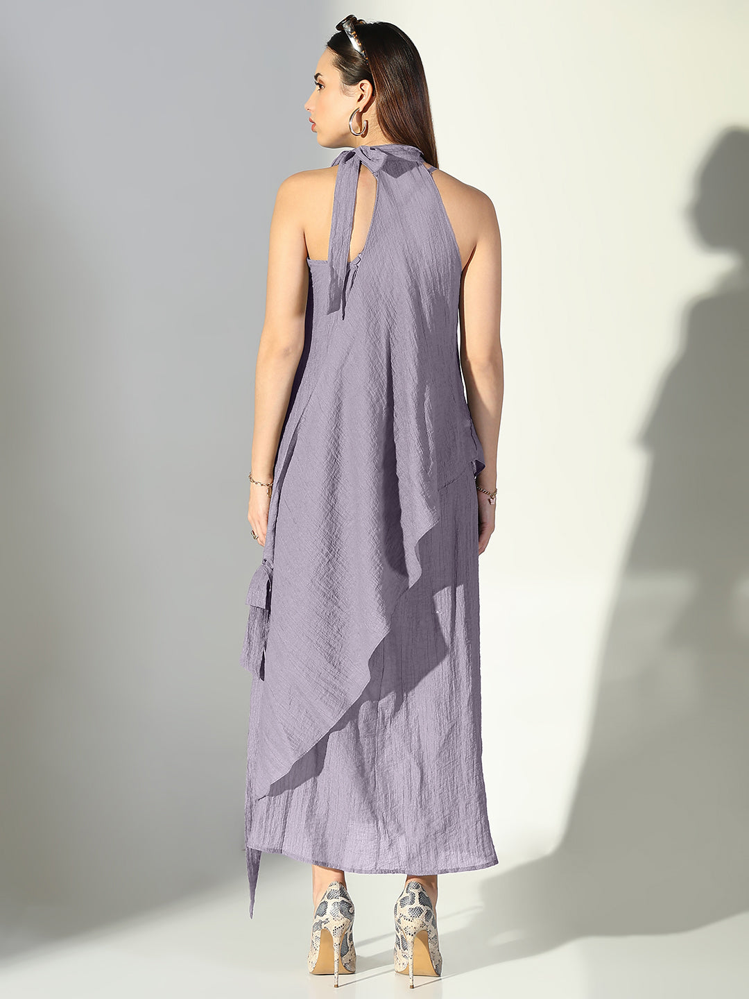 Women's Grey Solid A-Line Dress With Drape Over