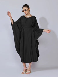 Women's Pleated Black Midi Kaftan Dress