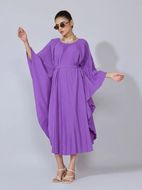 Women's Pleated Purple Midi Kaftan Dress