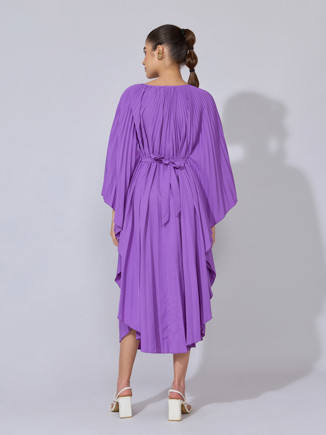 Women's Pleated Purple Midi Kaftan Dress