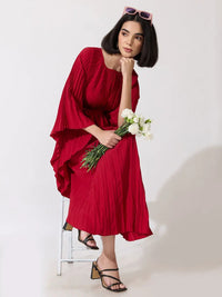 Women's Pleated Red Midi Kaftan Dress