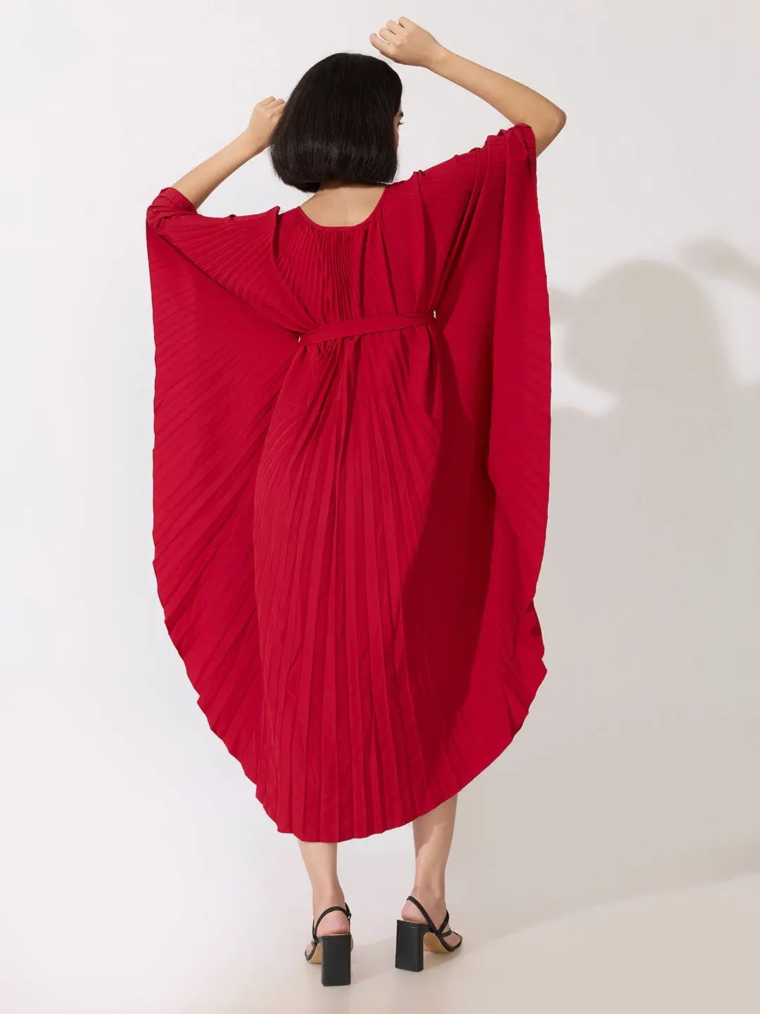 Women's Pleated Red Midi Kaftan Dress