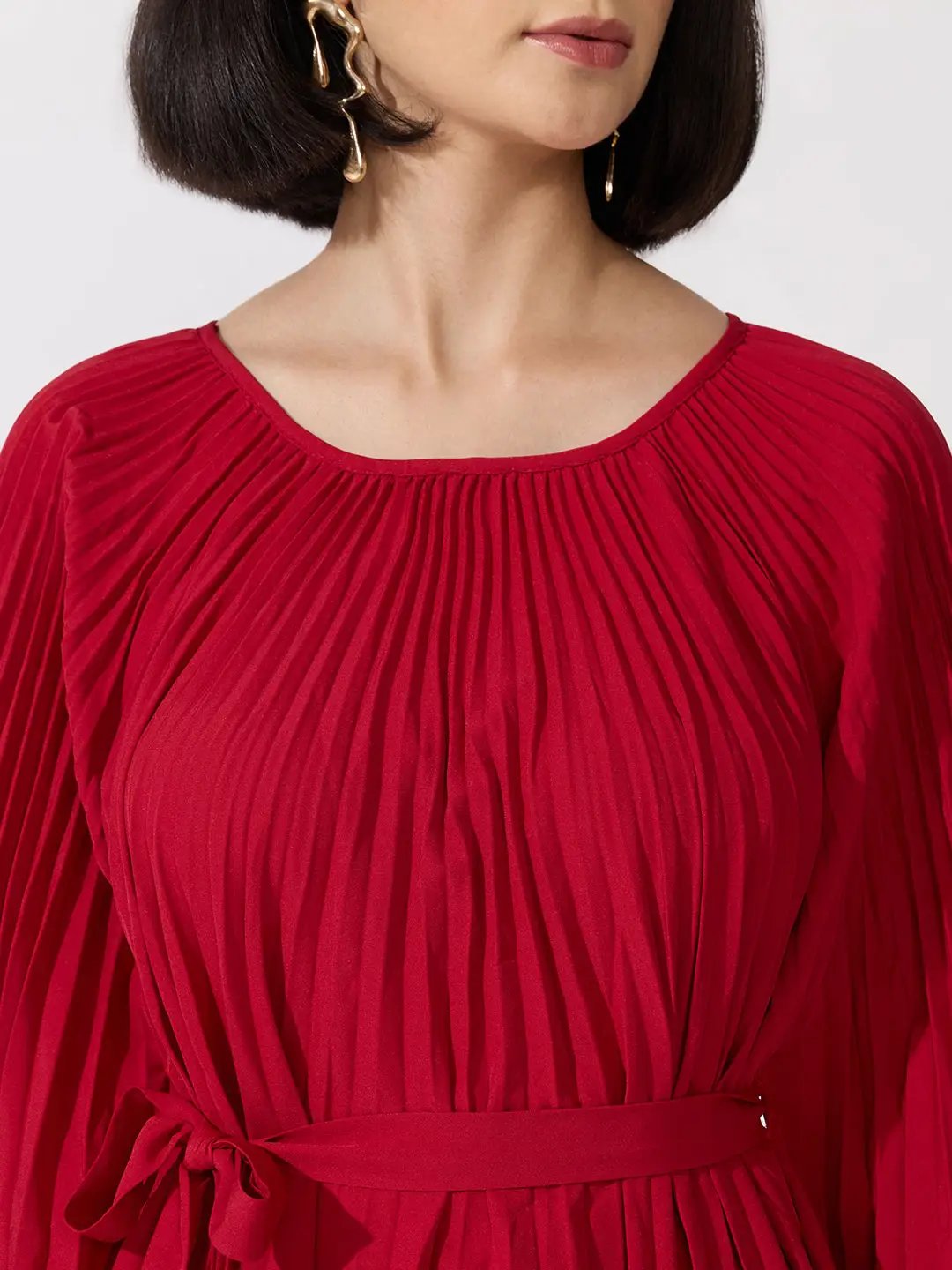 Women's Pleated Red Midi Kaftan Dress