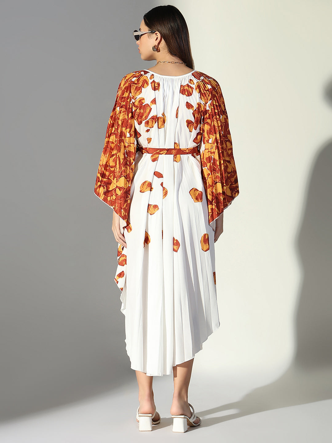 Women White Floral Kaftan Dress with Belt