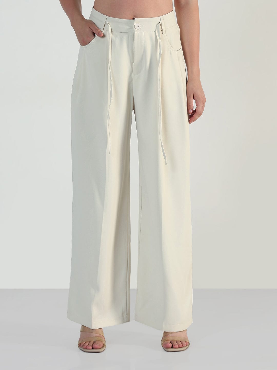 Women's Off White Relaxed Fit Trousers