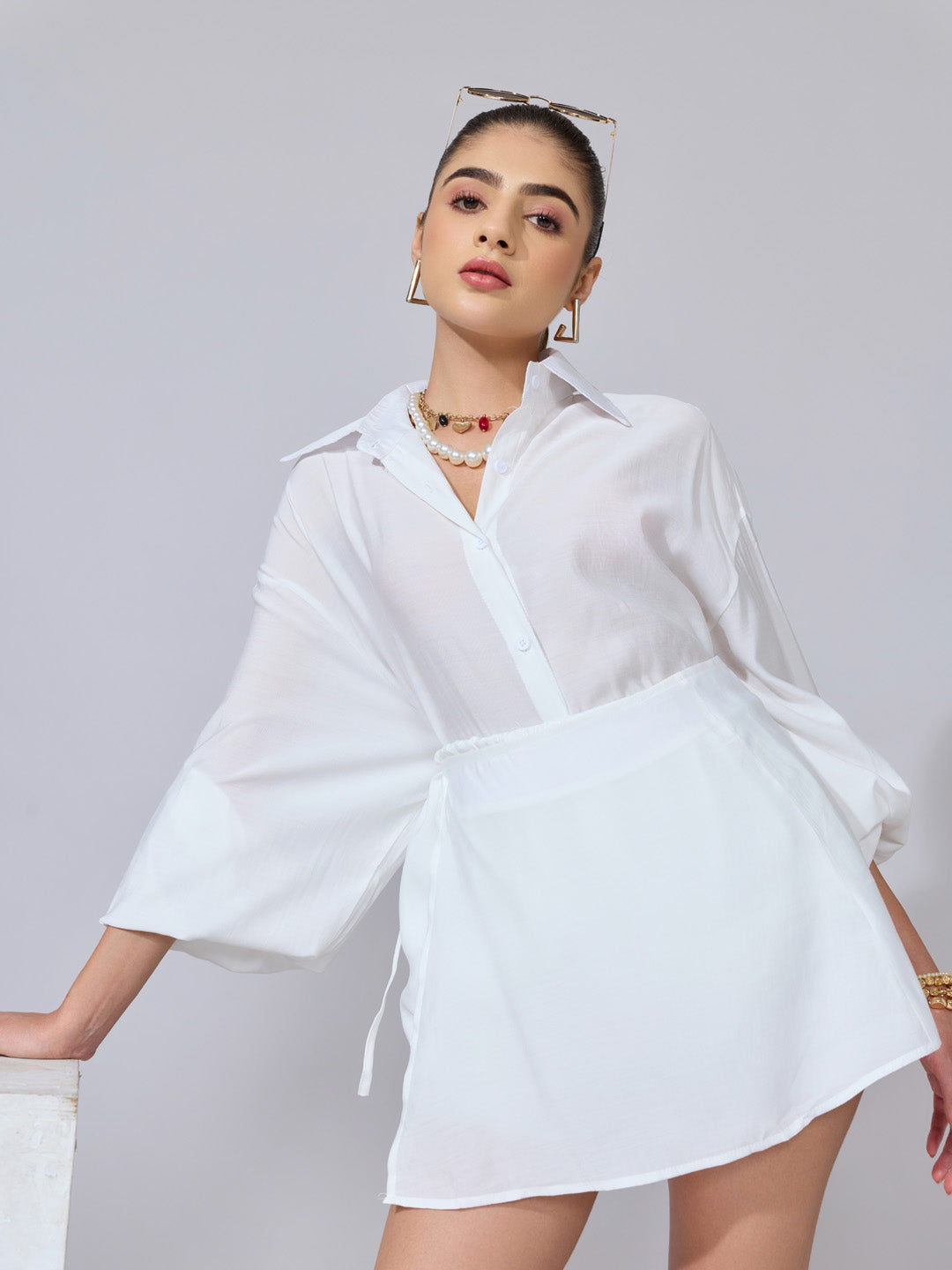 Women's White Oversized Shirt & Shorts Co-Ord Set