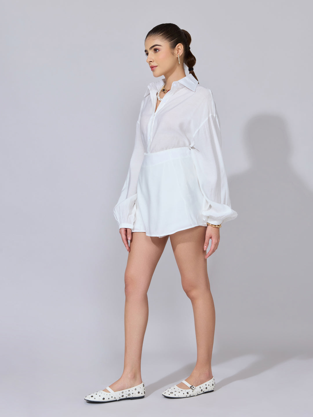 Women's White Oversized Shirt & Shorts Co-Ord Set