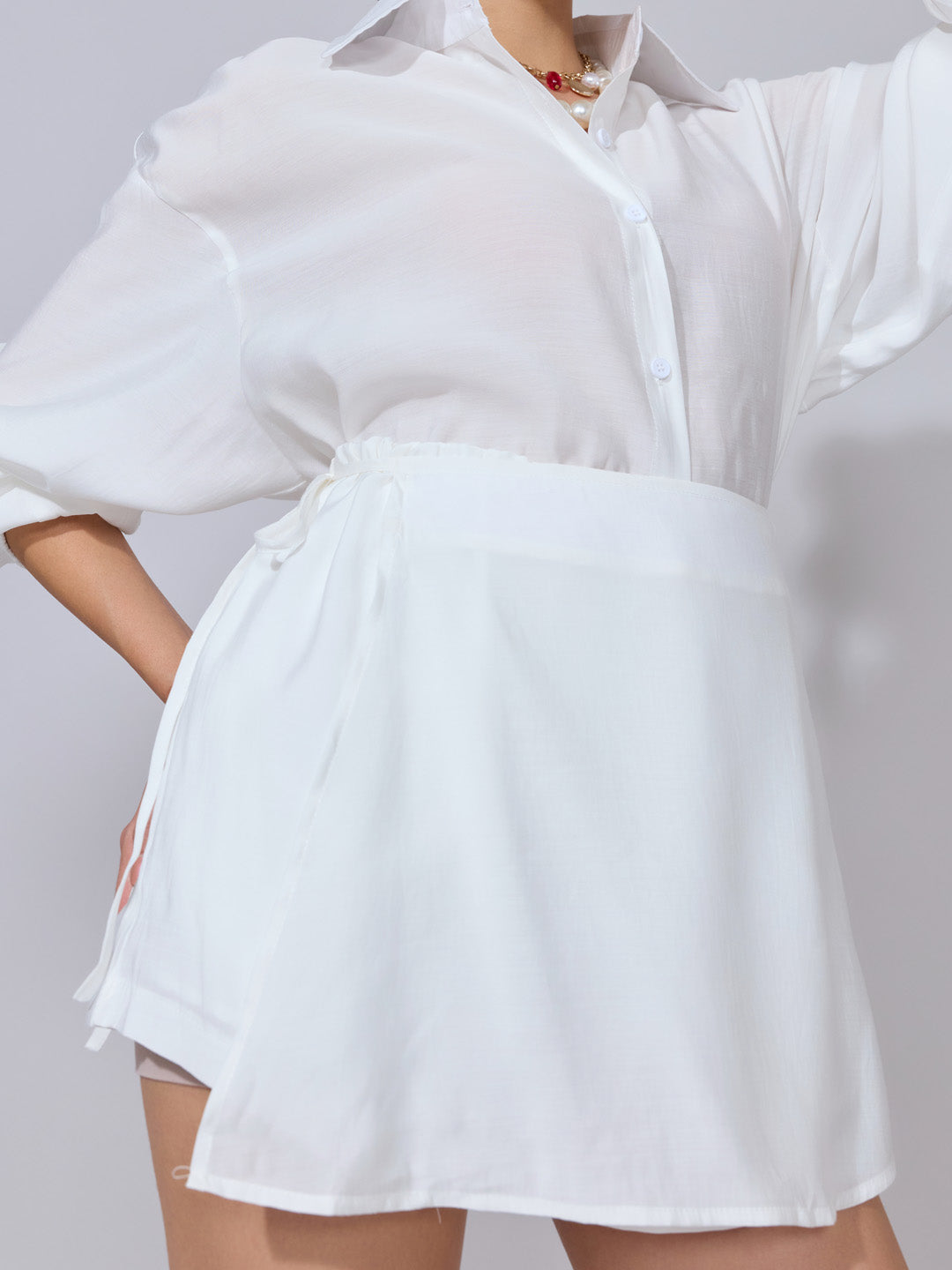 Women's White Oversized Shirt & Shorts Co-Ord Set