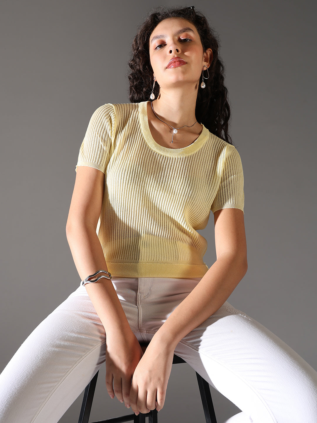 Women Yellow Solid Top