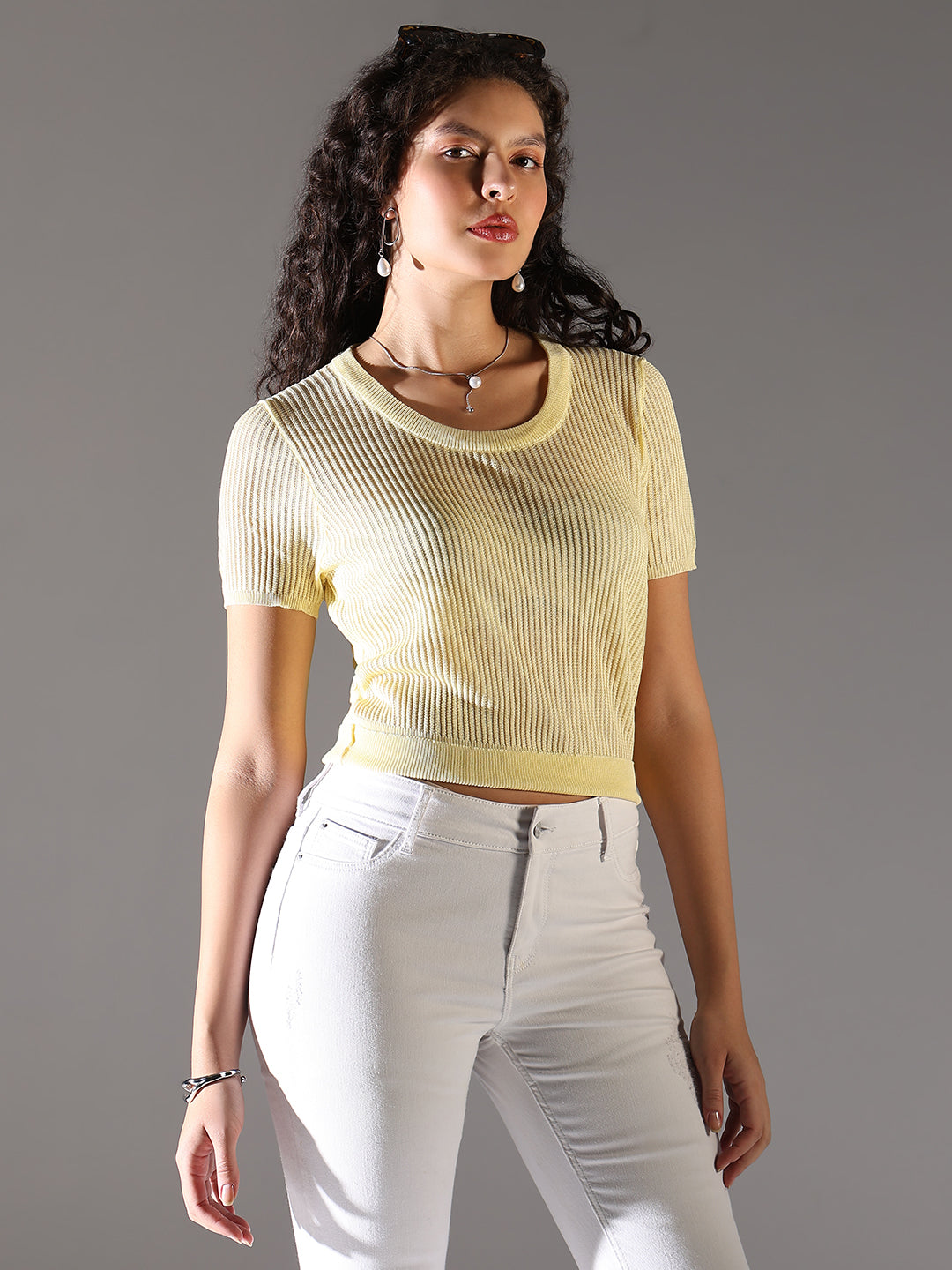 Women Yellow Solid Top