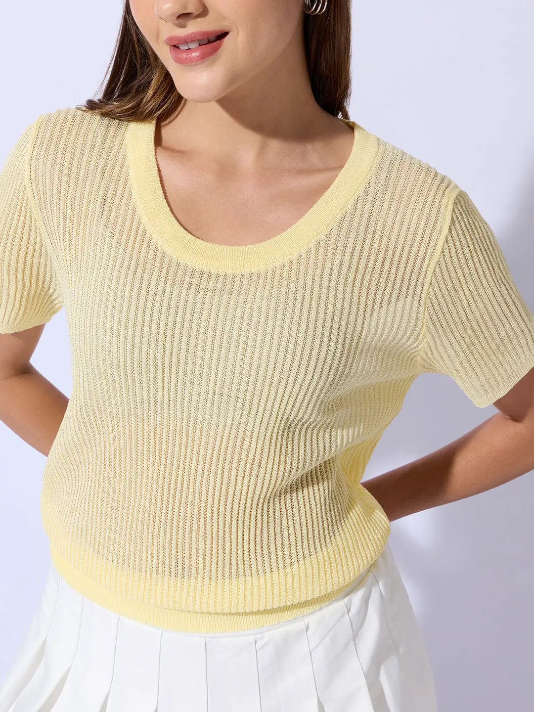 Women's Yellow Round Neck Top - Uncategorized from SHOWOFFFF