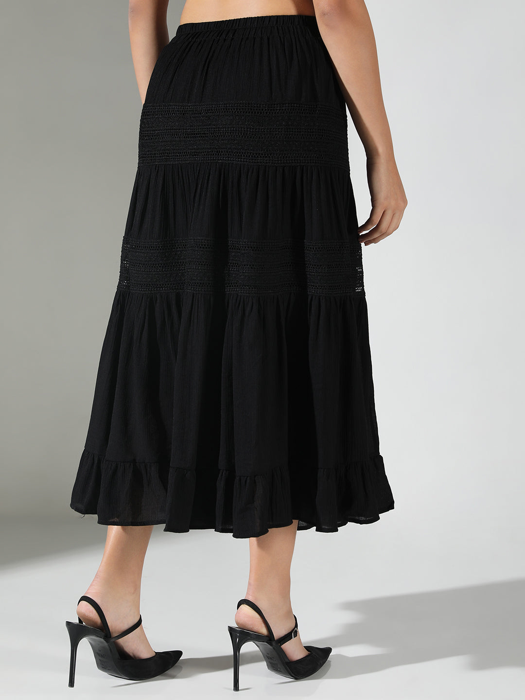 Women Black Solid Tiered Skirt