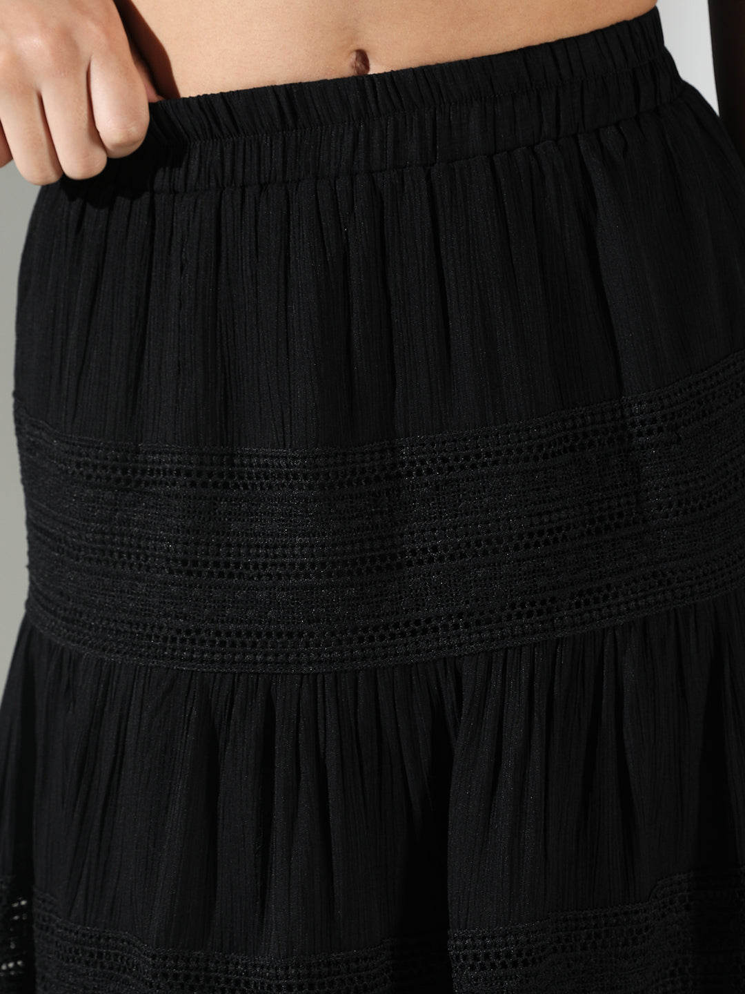 Women Black Solid Tiered Skirt