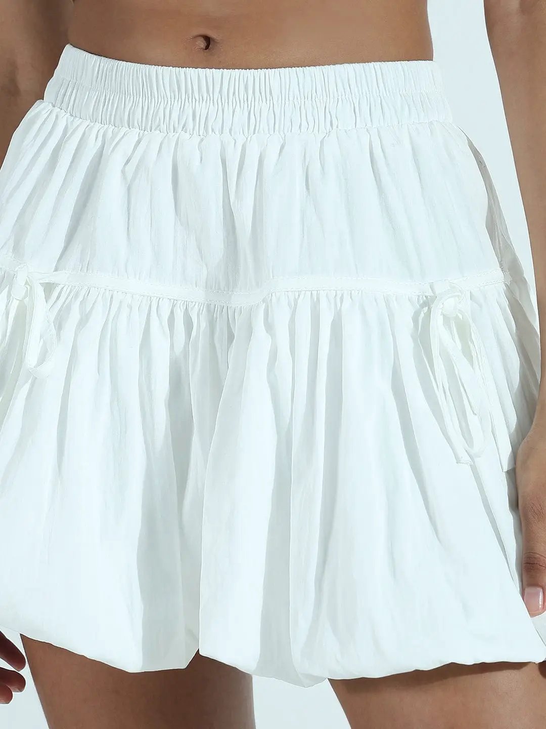 Women's White Balloon Short Skirt with Bows - from SHOWOFFFF