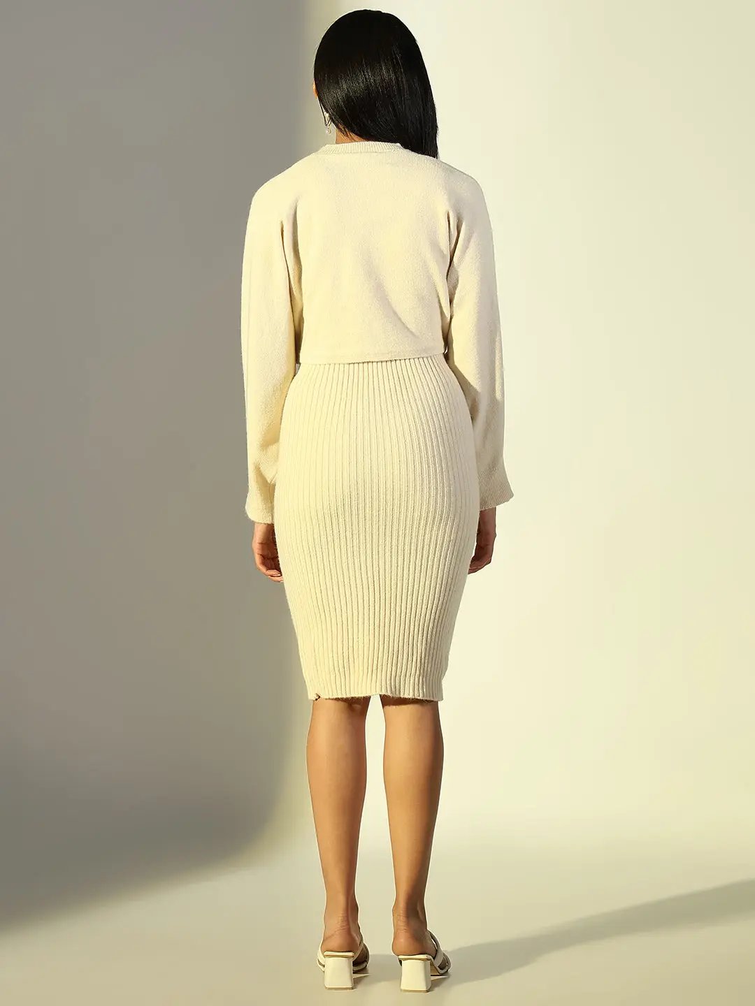 Shop Women's Cream Solid Bodycon Dress with Top| Showoffff Shop Women's Cream Solid Bodycon Dress with Top| Showoffff