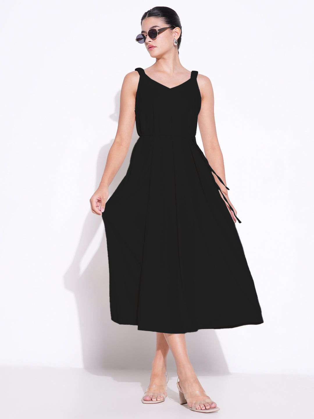 Women Black Solid Fit and Flare Dress