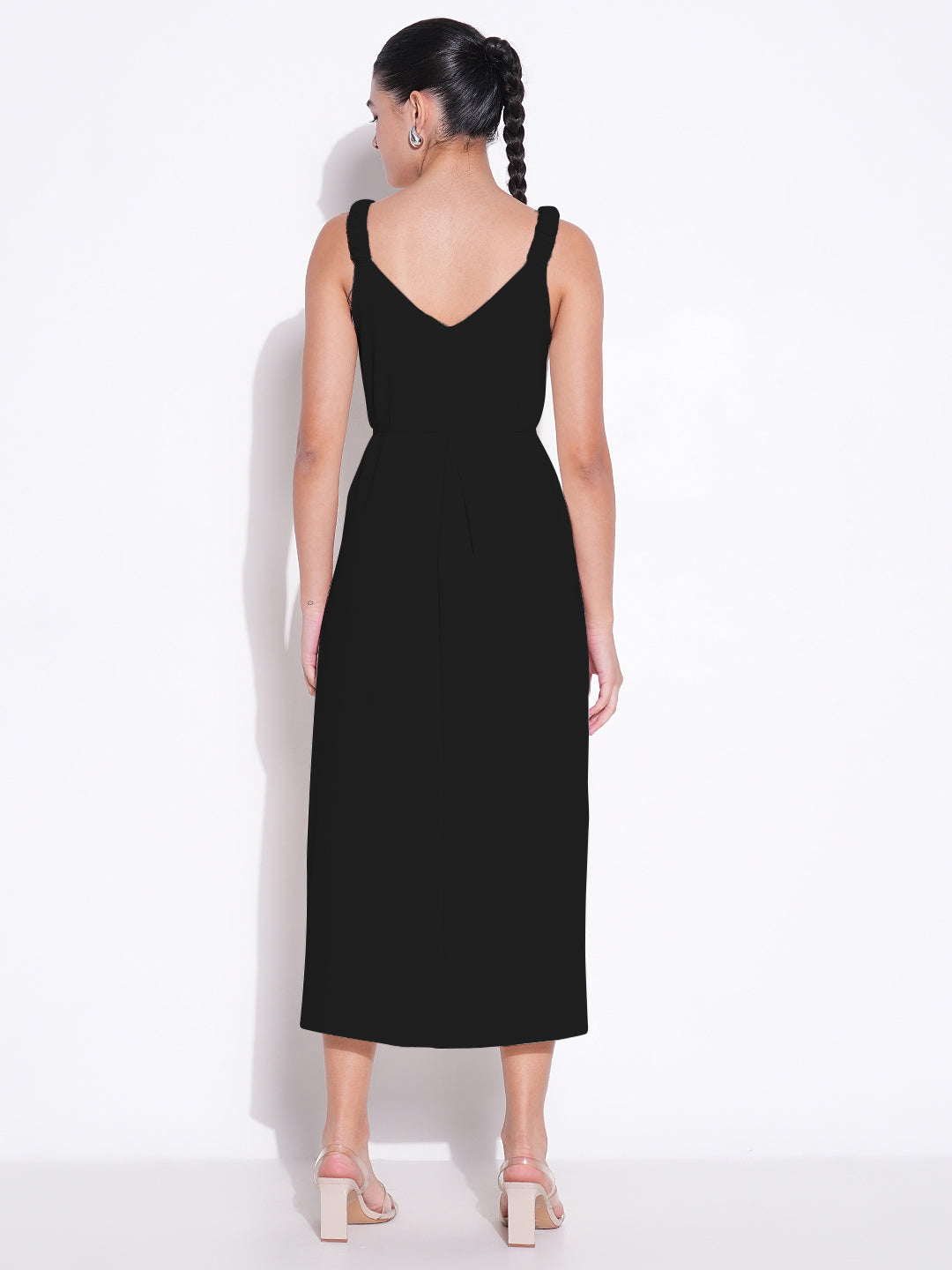 Women Black Solid Fit and Flare Dress