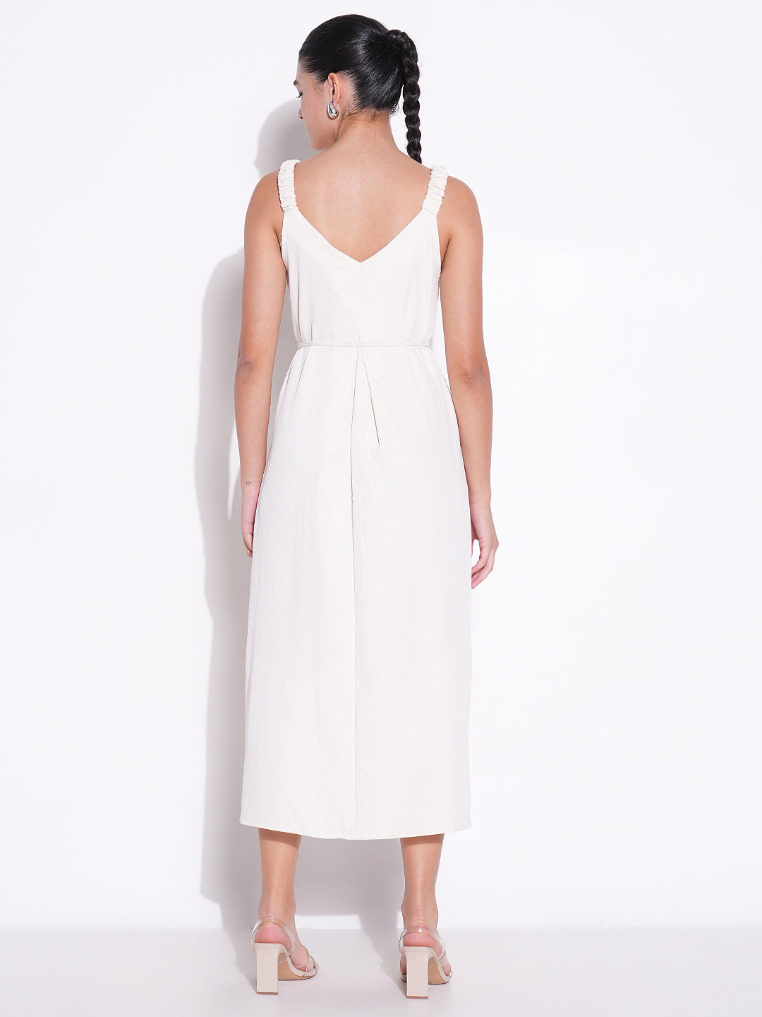 Women Solid Cream A Line Dress