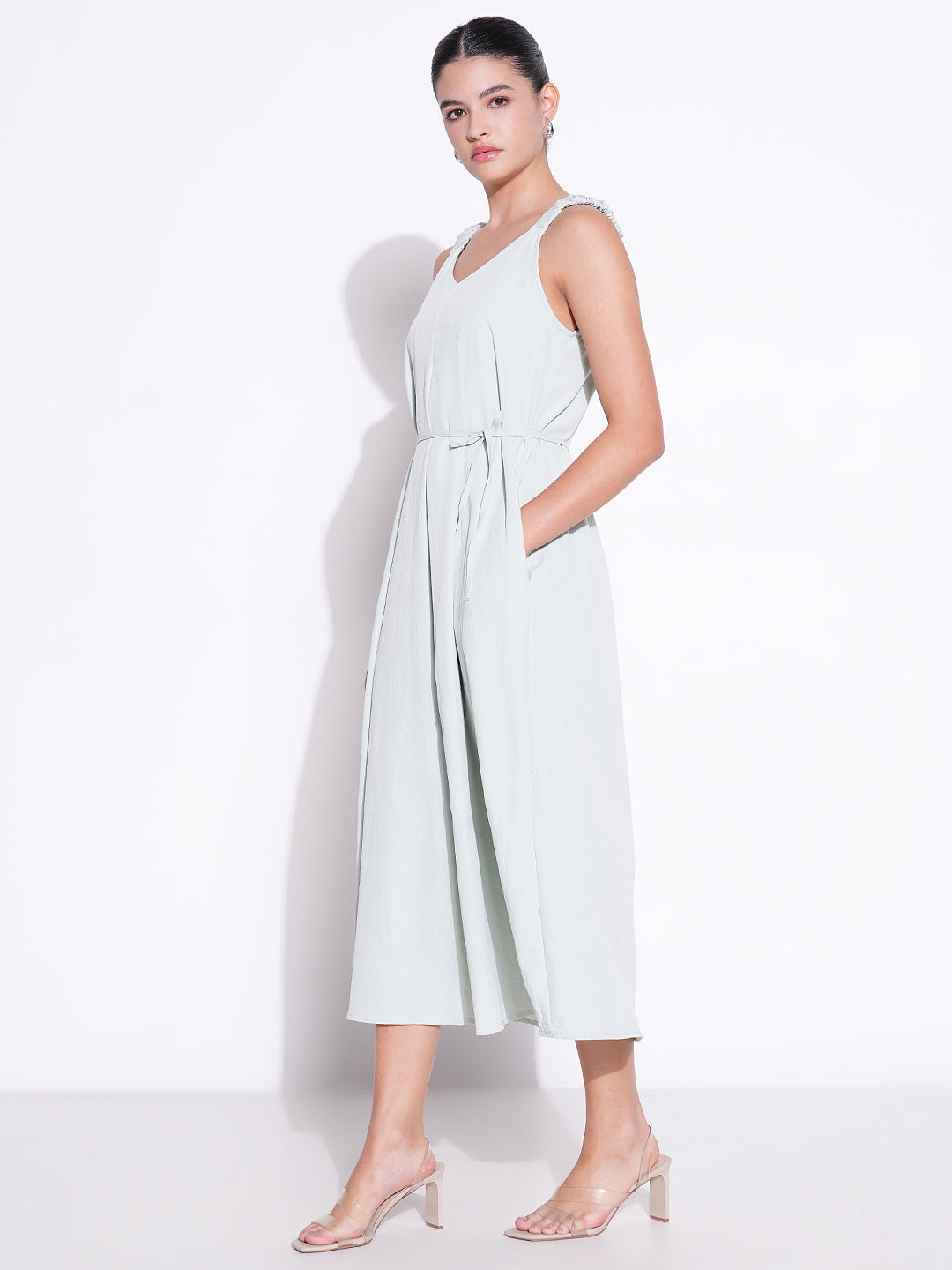 Women Solid Sea Green A Line Dress