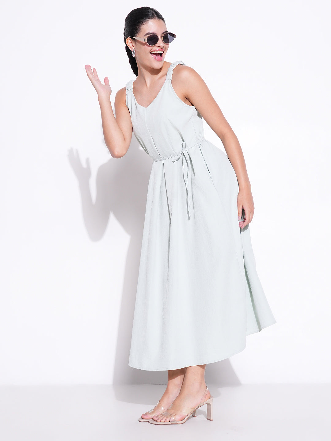 Women Solid Sea Green A Line Dress