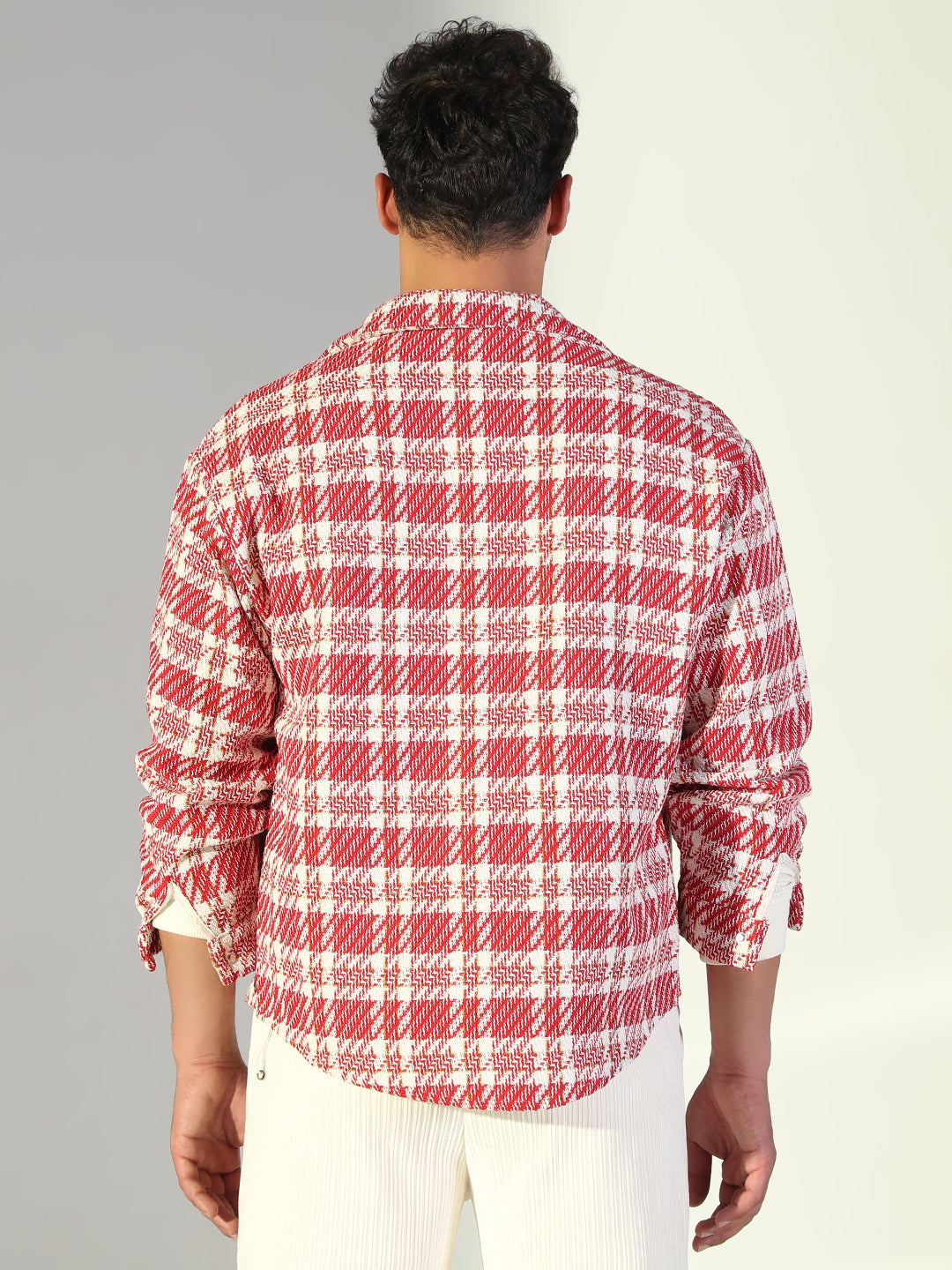 Men Checked Red Oversized Shacket