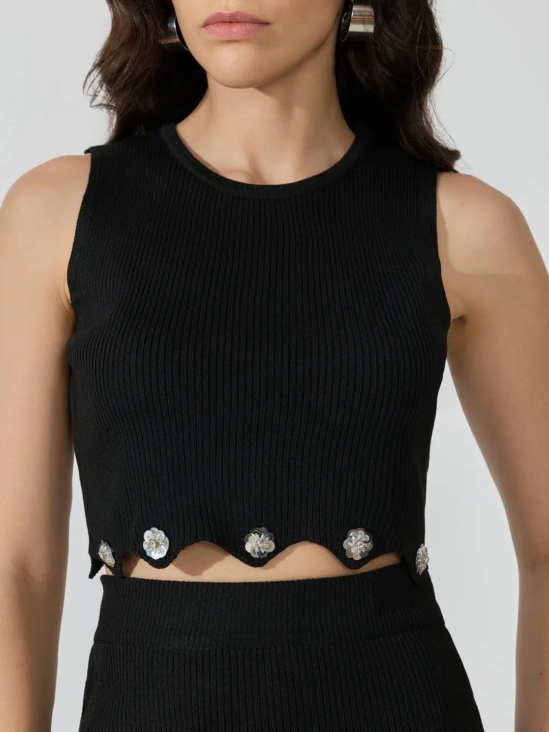 Women's Ribbed Black Round Neck Sleeveless Top with Skirt Co-Ords Set - from SHOWOFFFF
